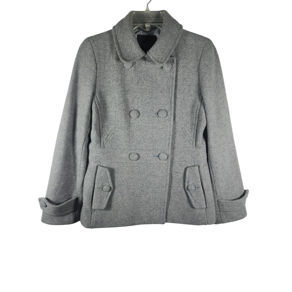 Talbots 6 Gray Wool Blend Peacoat Double Breasted Pleated Preppy Jacket Winter